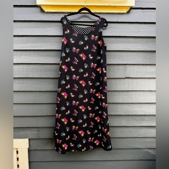 Vintage Dresses & Skirts - 90s Vintage Cynthia Taylor Black & White Polka Dot Buttefly Slip Dress Sz 1X